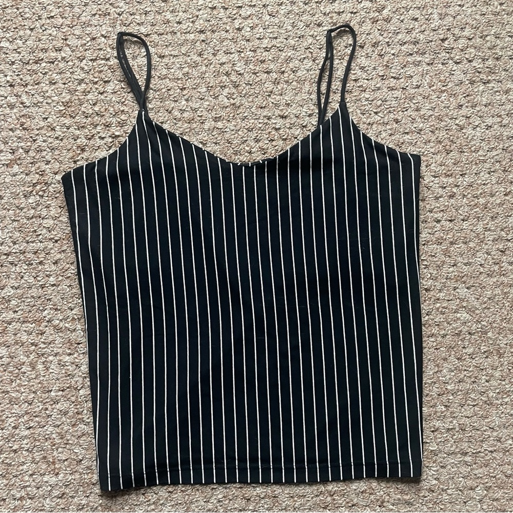 LESET Black and White Striped V-Neck Top